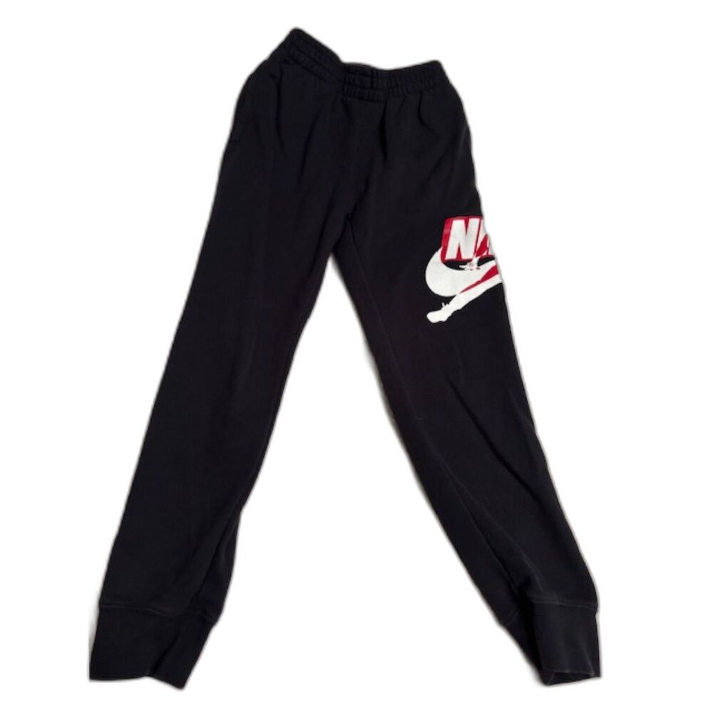 Nike Air Jordan Boys Jogger Sweatpants Black Red Logo Size 10-12